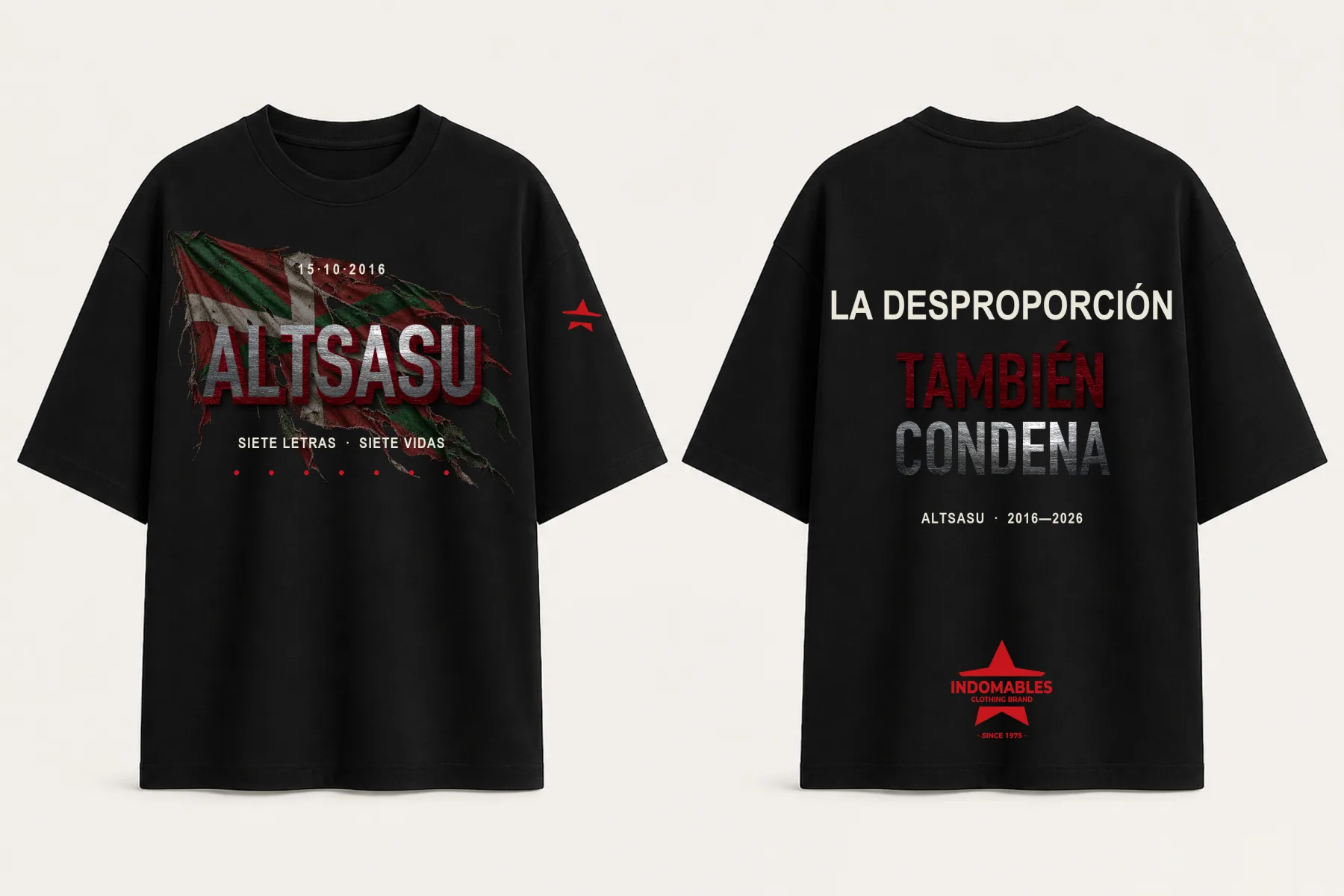 Camiseta negra Altsasu, vista delantera y trasera
