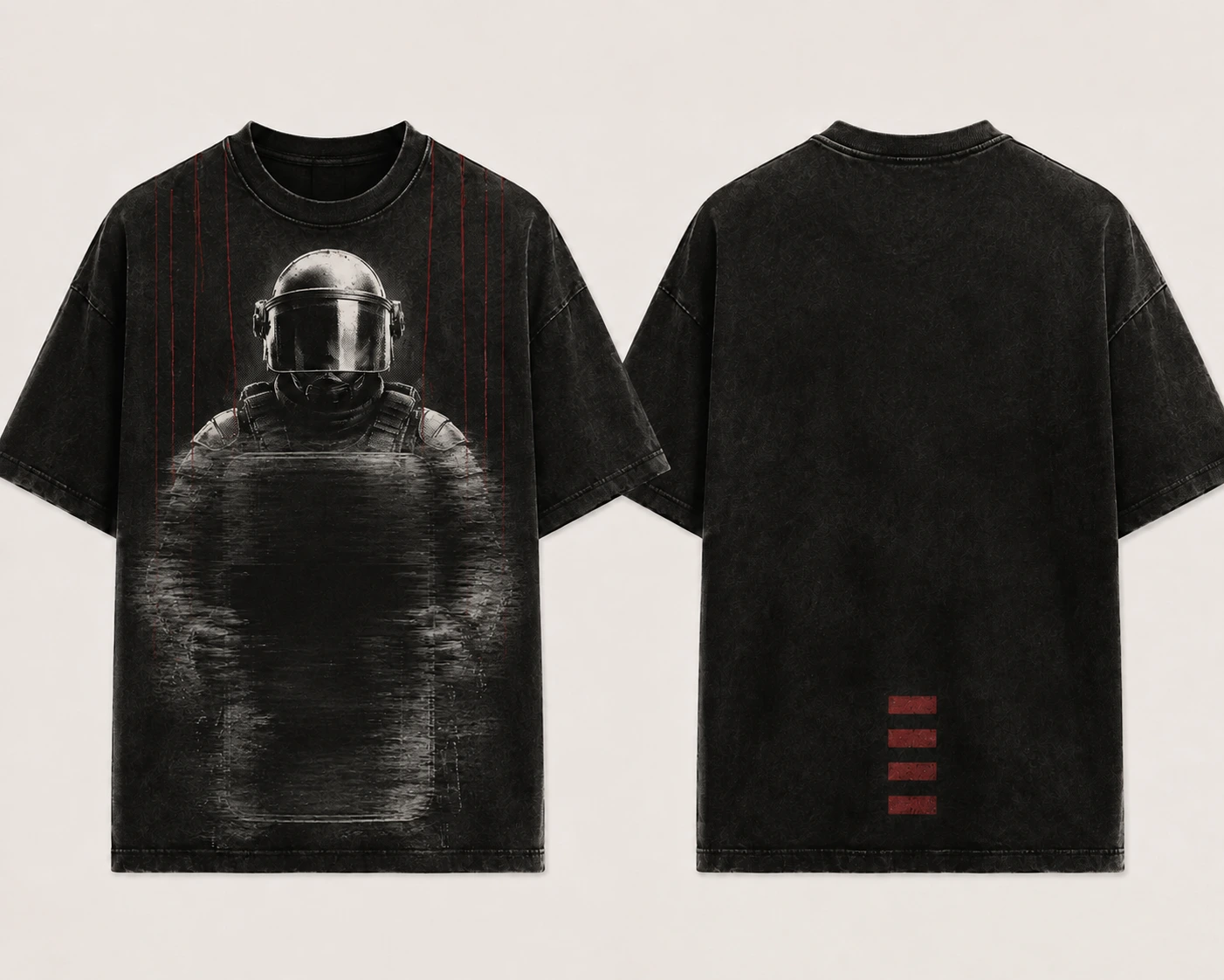 Camiseta negra Bajo el visor, vista delantera y trasera