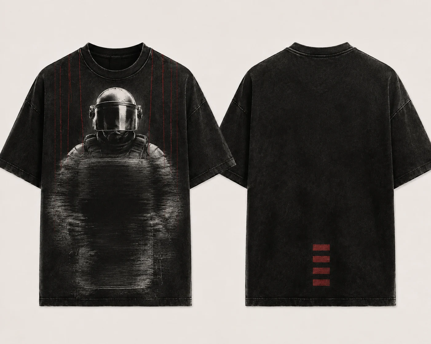 Camiseta negra Bajo el visor, vista delantera y trasera