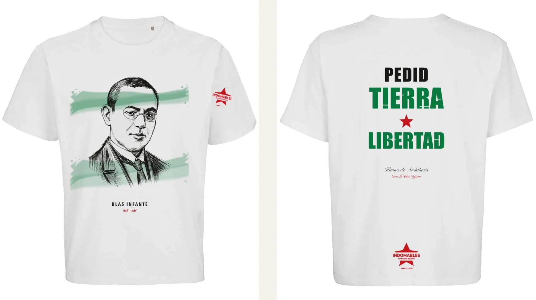 Camiseta blanca Tierra y Libertad, vista delantera y trasera