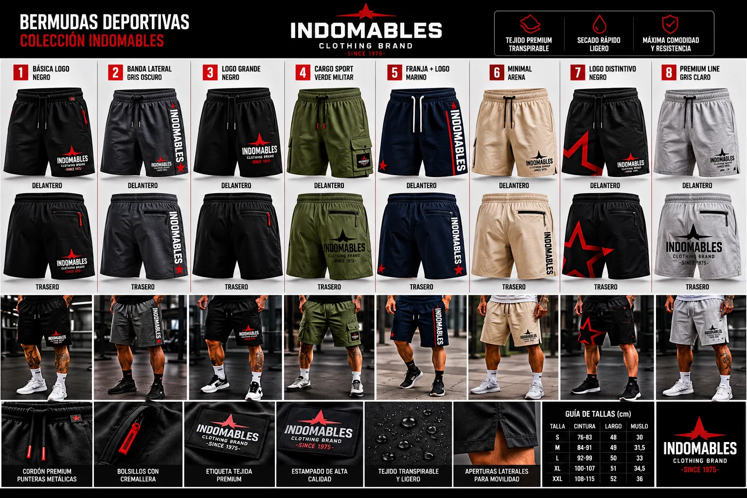 Conceptos de bermudas deportivas Indomables