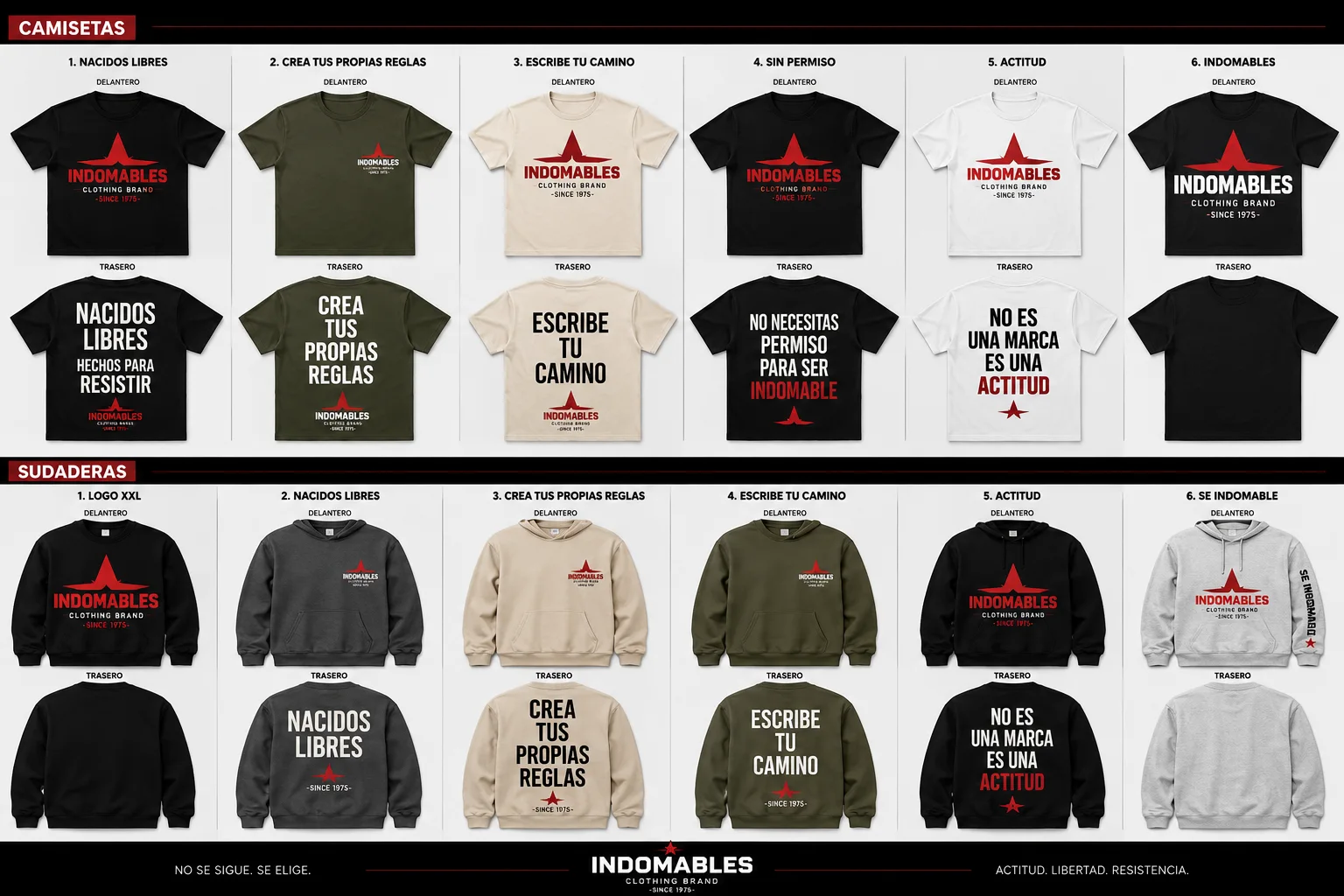 Conceptos de camisetas y sudaderas Indomables