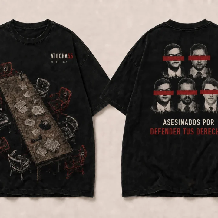Camiseta negra Atocha 55, vista delantera y trasera