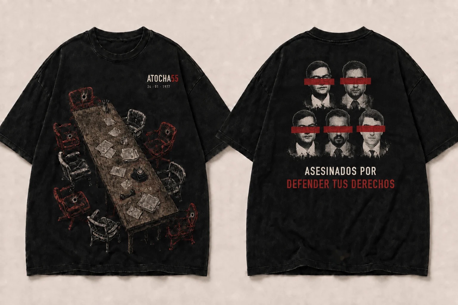 Camiseta negra Atocha 55, vista delantera y trasera