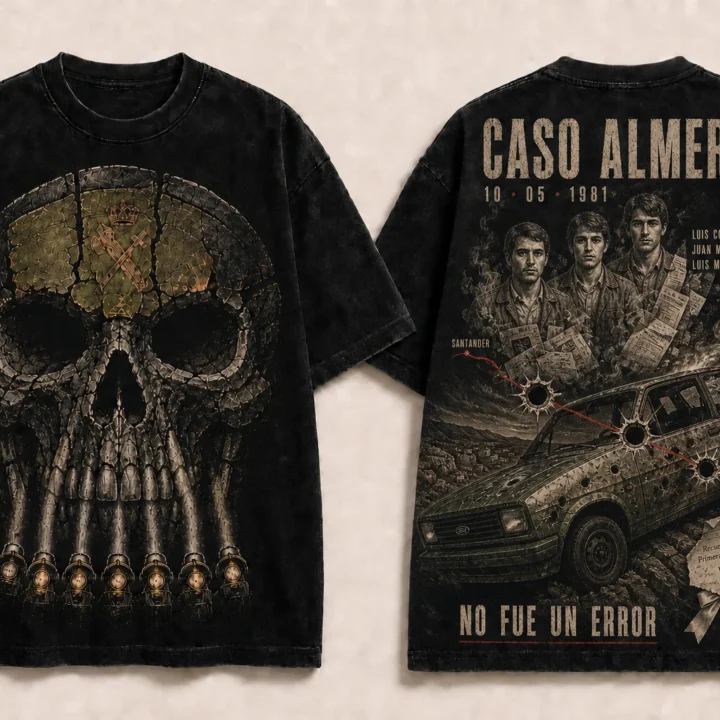 Camiseta negra Caso Almería, vista delantera y trasera